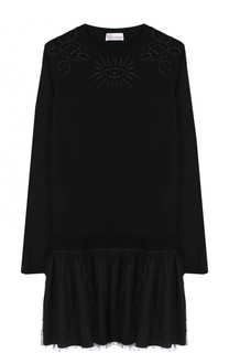Шерстяное мини-платье с длинным рукавом и круглым вырезом REDVALENTINO