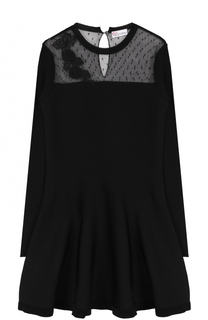 Вязаное мини-платье с длинным рукавом и кружевной вставкой REDVALENTINO