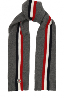 Шерстяной шарф с контрастной отделкой и логотипом бренда Moncler Enfant