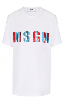 Хлопковая футболка прямого кроя с вышивкой MSGM