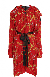 Платье асимметричного кроя с принтом и поясом Balenciaga