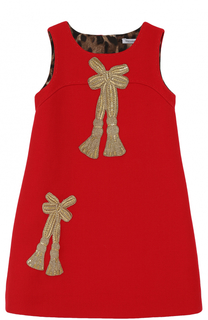 Шерстяное мини-платье с аппликациями и пайетками Dolce &amp; Gabbana