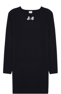 Вязаное мини-платье прямого кроя с бантом и декором Kuxo Cashmere