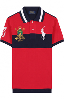 Хлопковое поло с нашивками и контрастной отделкой Polo Ralph Lauren