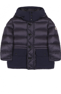Пуховая куртка с текстильной отделкой и капюшоном Moncler Enfant