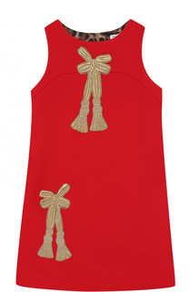 Шерстяное мини-платье с аппликациями и пайетками Dolce &amp; Gabbana