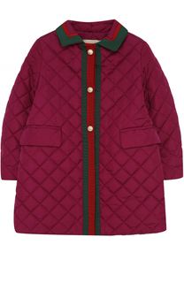 Стеганое пальто с контрастной отделкой и декоративными пуговицами Gucci