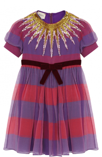 Шелковое платье с бархатным поясом и пайетками Gucci