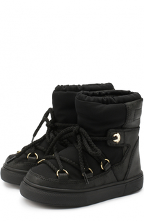 Текстильные сапоги-луноходы с кожаной отделкой Moncler Enfant