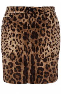 Вельветовая мини-юбка с леопардовым принтом Dolce &amp; Gabbana