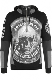 Хлопковое худи с воротником на молнии Philipp Plein