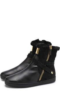 Кожаные ботинки с отделкой из замши Giuseppe Zanotti Design