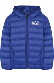 Пуховая куртка с капюшоном и логотипом бренда Ea 7