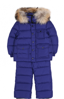 Пуховый комплект из комбинезона на подтяжках и куртки с капюшоном Moncler Enfant