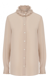 Шелковая блуза с воротником-стойкой и оборками Dolce &amp; Gabbana