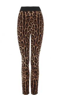 Шелковые брюки-скинни с леопардовым принтом Dolce &amp; Gabbana
