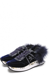 Бархатные кроссовки Holly с отделкой из перьев Premiata