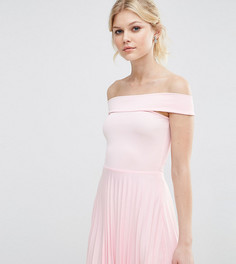 Плиссированное платье миди с открытыми плечами ASOS PETITE - Розовый