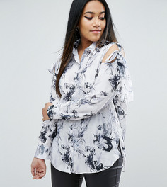 Блузка с завязками на плечах и мраморным принтом ASOS CURVE - Мульти