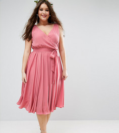 Платье миди с бантом ASOS CURVE WEDDING - Розовый