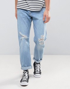 Выбеленные расклешенные джинсы цвета светлого индиго Zeffer - Синий