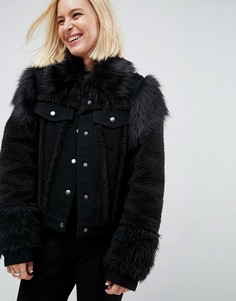Черная джинсовая куртка со вставками из искусственного меха ASOS - Черный