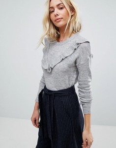 Джемпер с круглым вырезом и оборкой Brave Soul - Серый