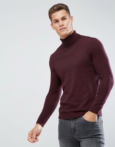 Бордовый трикотажный джемпер с отворачивающимся воротом Burton Menswear - Красный