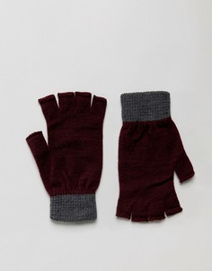Бордовые перчатки без пальцев с серыми манжетами ASOS - Фиолетовый