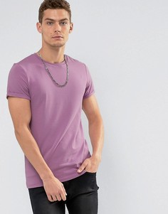 Обтягивающая футболка с круглым вырезом и отворотами на рукавах ASOS - Фиолетовый
