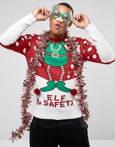 Новогодний джемпер с надписью Elf And Safety Brave Soul - Красный