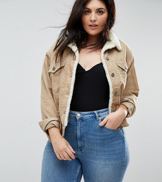 Бежевая вельветовая куртка с меховым воротником ASOS CURVE - Светло-серый