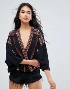 Блузка с вышивкой Free People - Черный