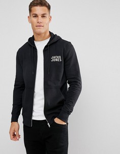 Худи с молнией и логотипом на груди Jack and Jones - Черный