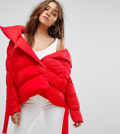Укороченное дутое пальто с поясом Boohoo - Красный
