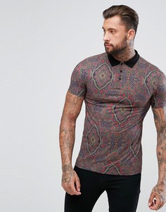 Футболка-поло из пике с принтом пейсли ASOS - Мульти