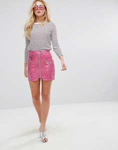 Виниловая мини-юбка с молнией и D-образными кольцами ASOS Premium - Розовый