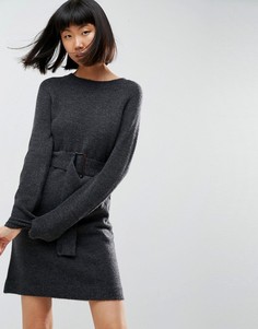 Трикотажное платье мини с поясом ASOS - Серый