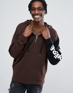 Oversize-худи с молнией и принтом ASOS - Коричневый