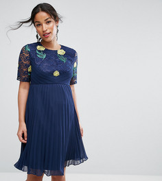 Платье мини с вышивкой, плиссировкой и кружевом ASOS Maternity - Темно-синий