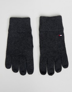 Темно-серые меланжевые перчатки на основе хлопка пима Tommy Hilfiger - Серый