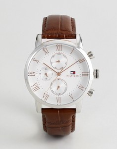 Часы со светло-коричневым кожаным ремешком и хронографом Tommy Hilfiger 1791400 Kane - Рыжий