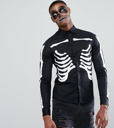 Узкая эластичная рубашка с принтом костей ASOS TALL - Черный