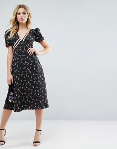 Чайное платье миди с цветочным принтом ASOS - Мульти