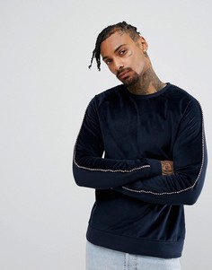 Свитшот с велюровой передней частью и отделкой ASOS - Темно-синий