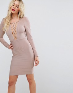 Облегающее бандажное платье мини со шнуровкой ASOS Premium - Розовый