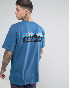 Темно-синяя футболка с принтом логотипа Patagonia - Синий