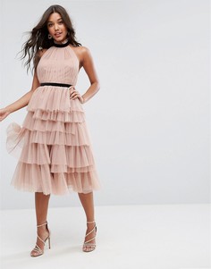 Ярусное платье миди для выпускного из тюля ASOS PREMIUM - Розовый