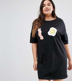 Футболка для сна с принтом бекона и яичницы ASOS CURVE - Желтый