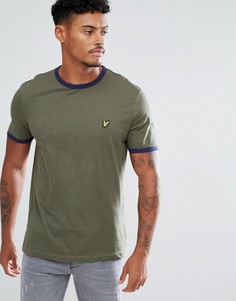 Футболка цвета хаки с контрастным вырезом Lyle &amp; Scott - Зеленый